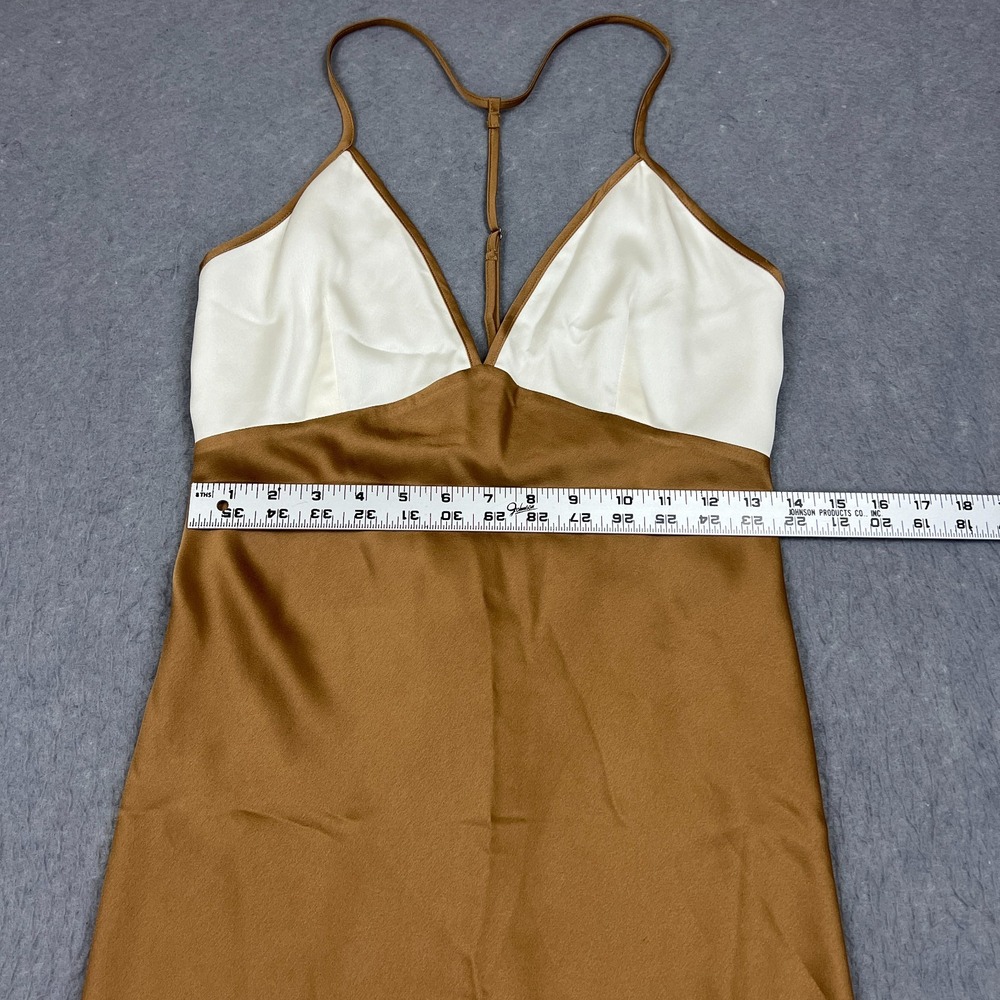Abercrombie & Fitch Satin Dress‎ Women's MT Gold Plunge V-Neck Long Slip T-Strap - Picture 3 of 13